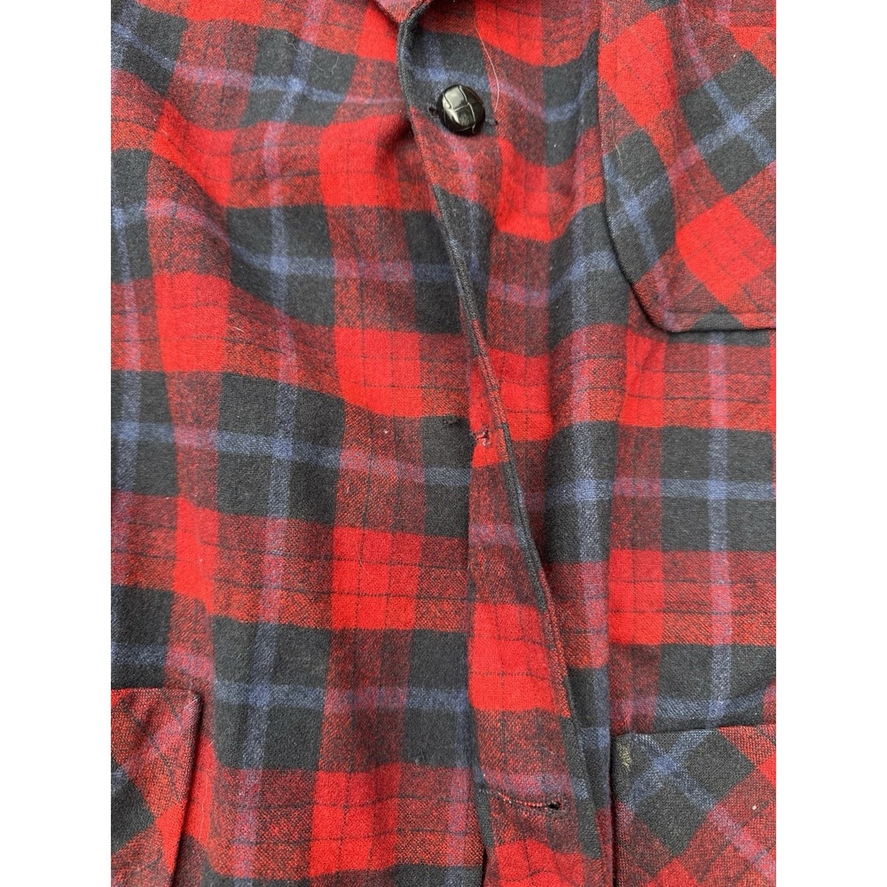 Vintage Pendleton Wool Plaid Jacket Red Black Tartan Large USA 60s 70s - Picture 4 of 11